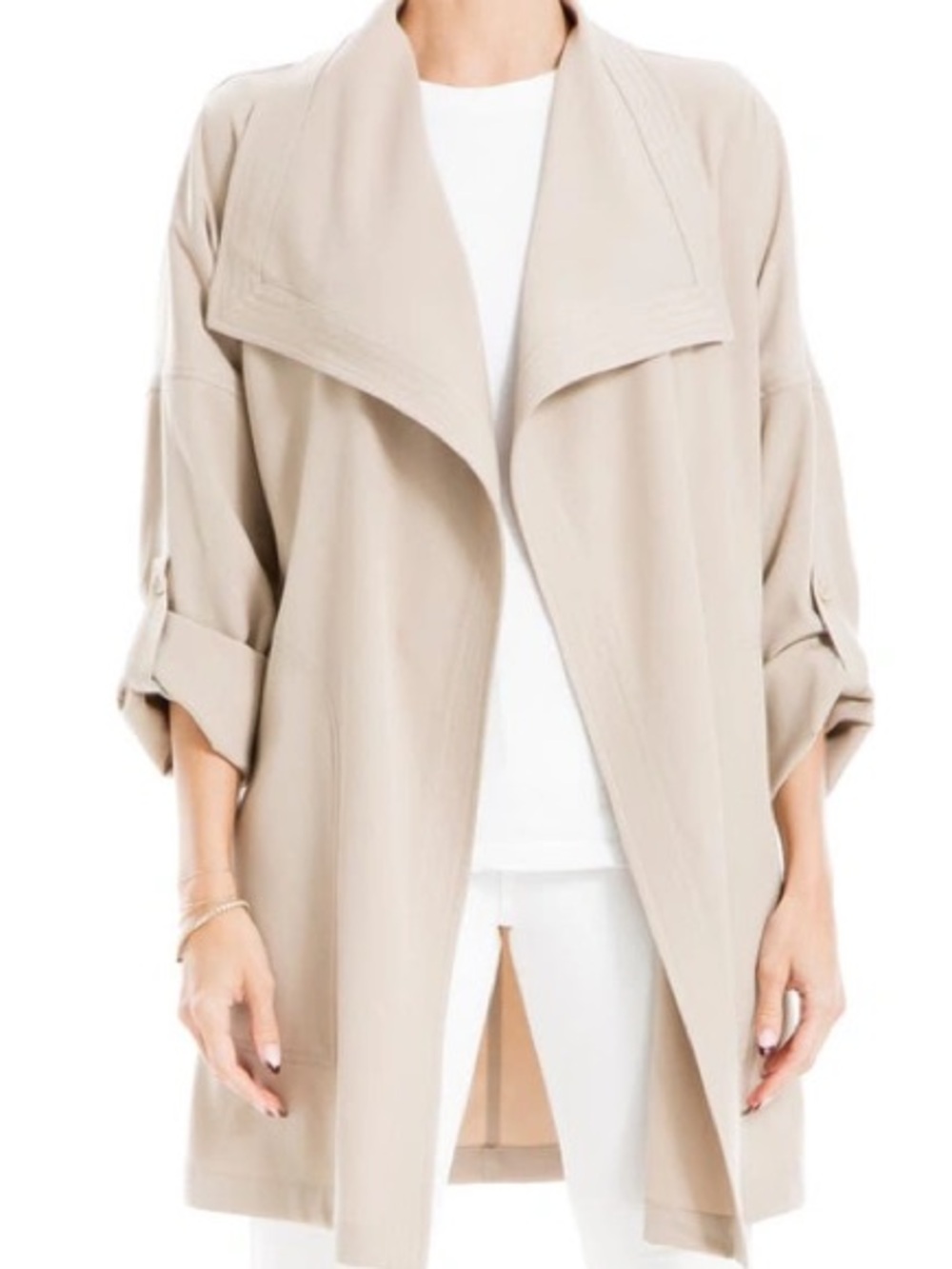 Light Beige Draped Open-Front Women's Coat